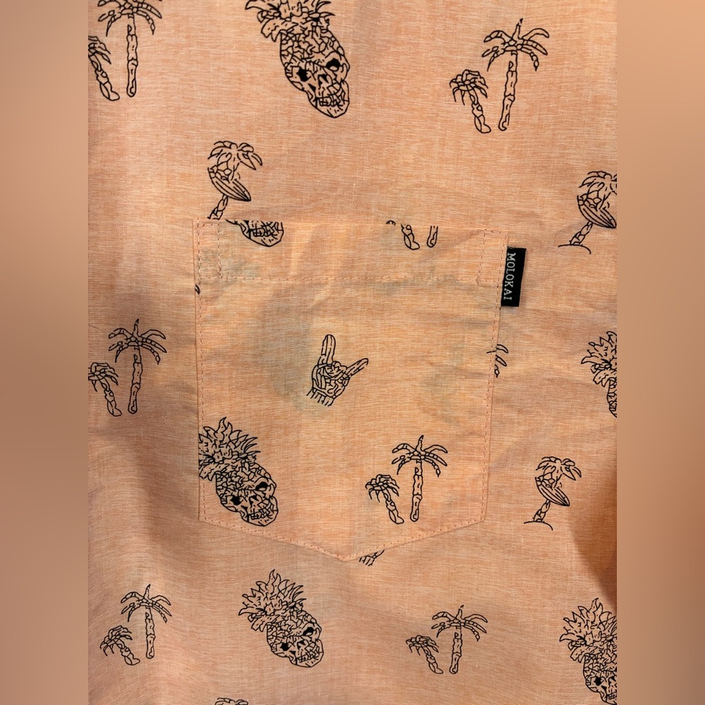 Molokai Surf Co Button Up Shirt Mens Size L Peach Tropical Paradise Palm Print - Picture 4 of 7